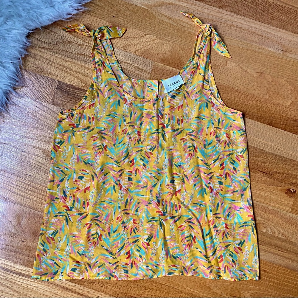 Sezane Yellow Floral Tie-Shoulder Camisole - Picture 7 of 13